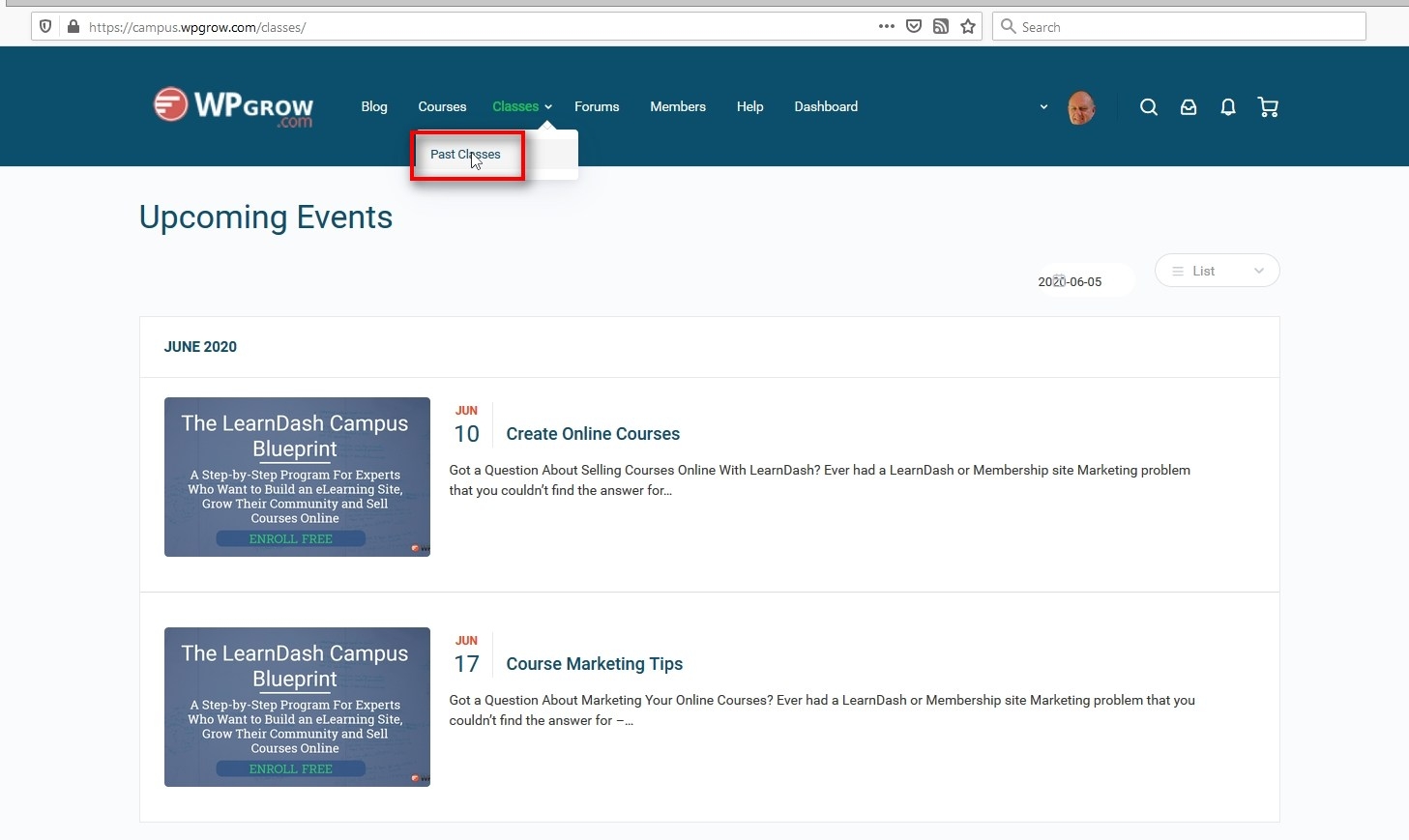 Leverage Recorded Events Click on Past Classes and on your site you'll be brought to a unique search page.
