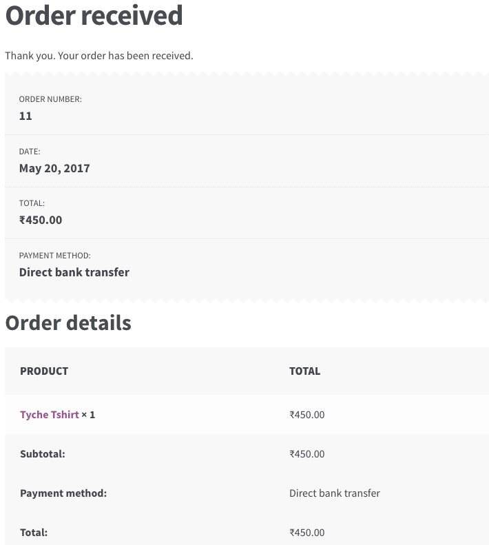 woocommerce order received -